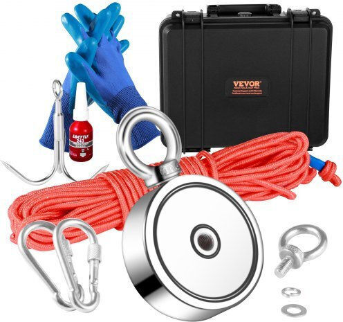 Vevor Magnetic Fishing Set 1200lbs Double-Sided Pull Force 2.95" Magnet Rope Hook Gloves Waterproof Case Cxdytzsm1200tnz8sv0