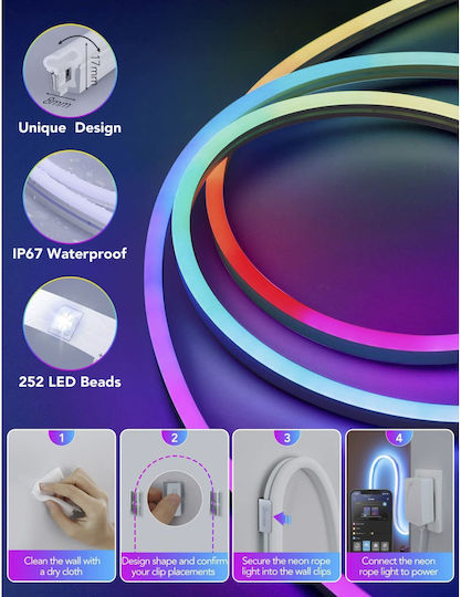 Govee Rezistent la apă Inteligent Bandă LED Wi-Fi RGBW Lumină 2m Neon Flex