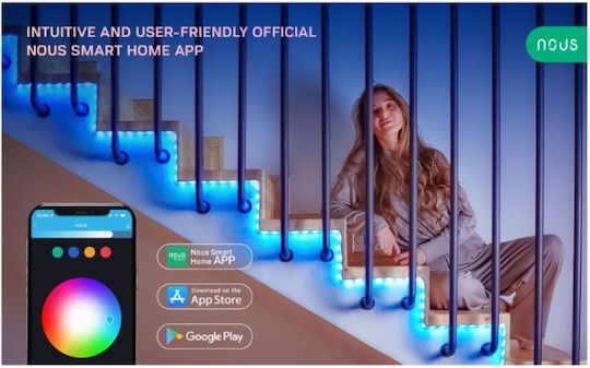 Nous Smart Ταινία LED Wi-Fi 220V RGB Φως 10m Τύπου SMD5050 με Τροφοδοτικό, Τηλεχειριστήριο & WiFi Controller