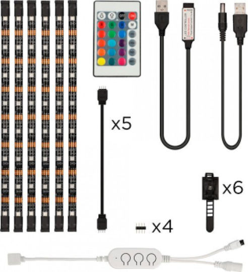 Ksix Smart Ταινία LED Τηλεόρασης USB 5V RGB Φως 6x50cm με Τροφοδοτικό & Τηλεχειριστήριο