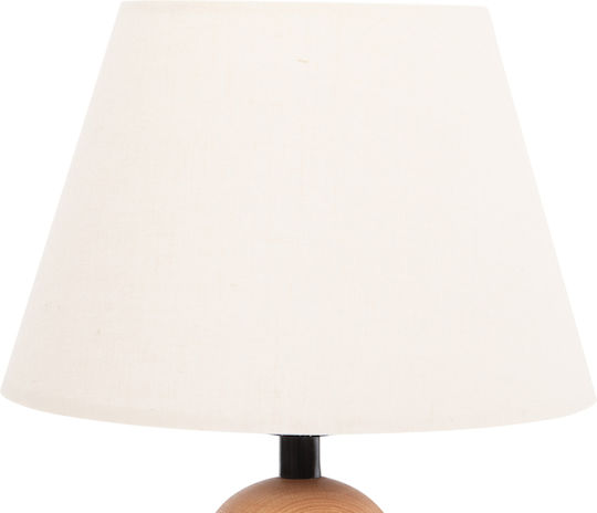 HomeMarkt Conni Wood Table Lamp for Socket E27 with White Shade and Brown Base