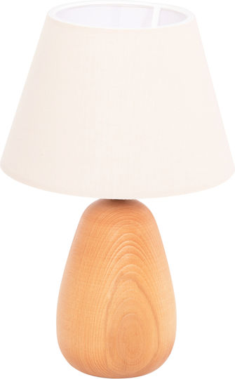 HomeMarkt Conni Wood Table Lamp for Socket E27 with White Shade and Brown Base