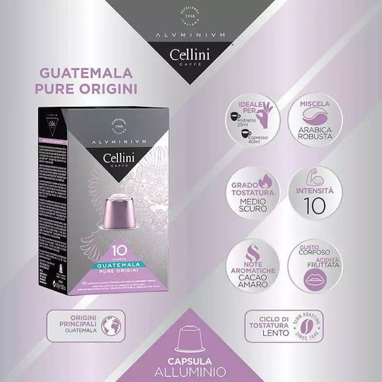 Cafea Italiană Espresso Guatemala Compatibil Nespresso Cellini Aluminiu 30 Capsule
