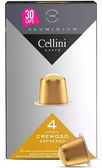 Ιταλικός Καφές Espresso Cremoso Συμβατός Nespresso Cellini Aluminium 30 Κάψουλες