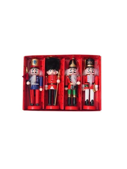 Hanging Nutcracker Ornament Wooden Multicolour Set 4pcs