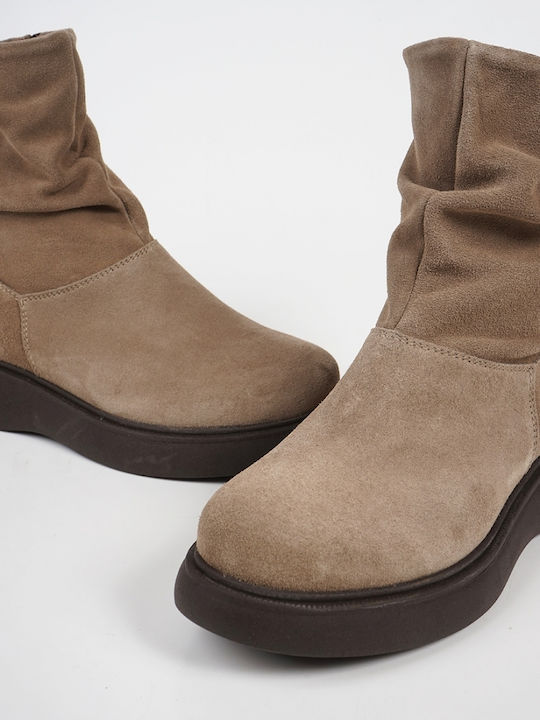 Suede Γυναικεία Μποτάκια με Πλατφόρμα Καφέ