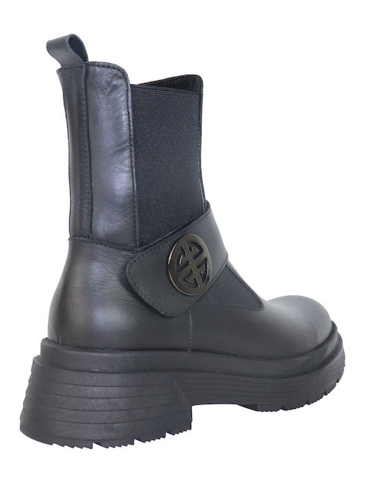 Ghete dama de piele cu platforme pentru femei cu toc negru