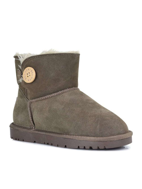 Leather Women's Ankle Boots with Fur Brown