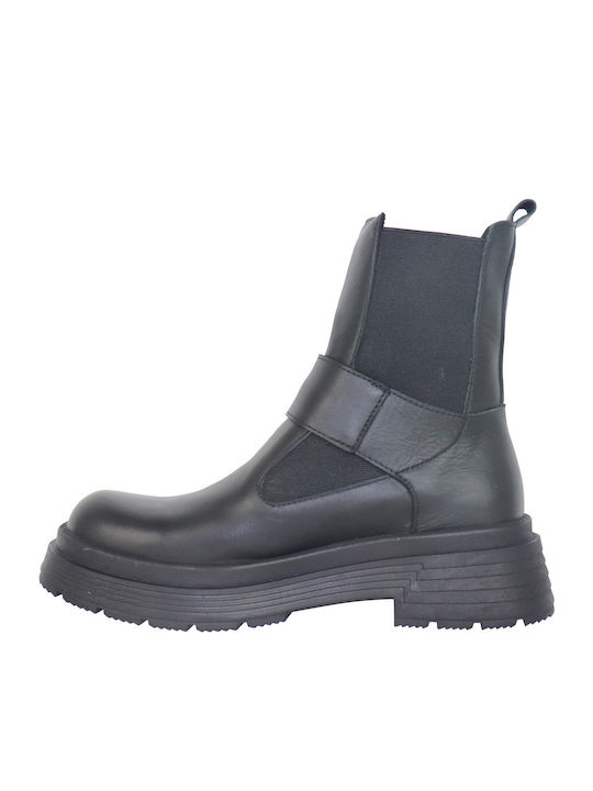 Ghete dama de piele cu platforme pentru femei cu toc negru