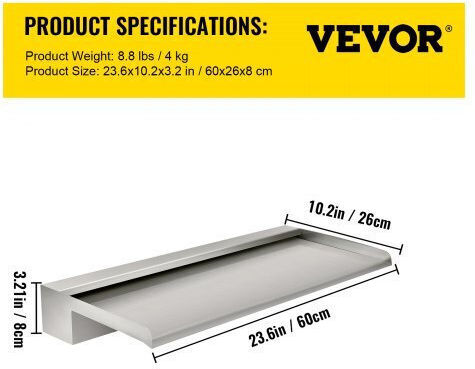 Vevor Pool Waterfall made of Stainless Steel 8x60x33cm Silver