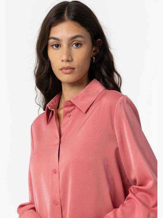 Tiffosi Women's Satin Long Sleeve Shirt Pink