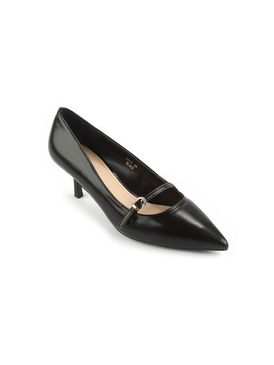 Fshoes Synthetic Leather Black Low Heels with Strap