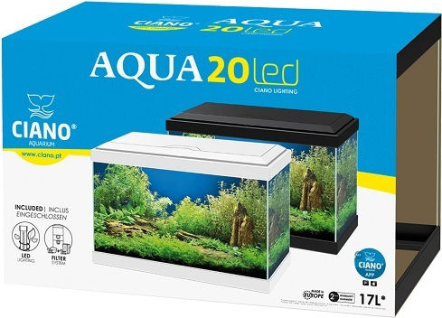 Ciano Aqua 20 Fish Aquarium Capacity 17lt with Lighting, Filter and 40x20x26cm Black