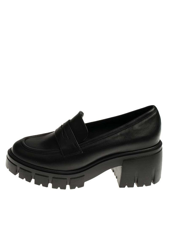 Shoegar Leather Women's Loafers in Black Color