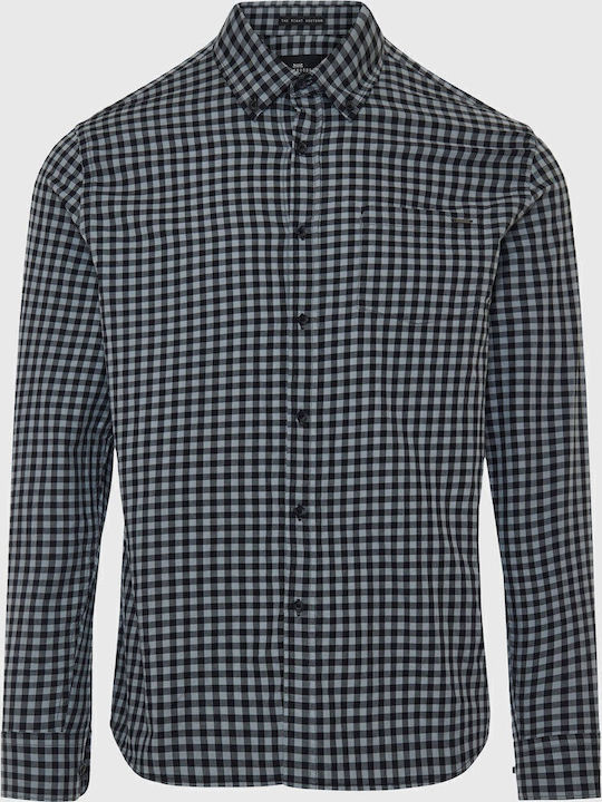 Long-sleeved Cotton Shirt Checked Gray