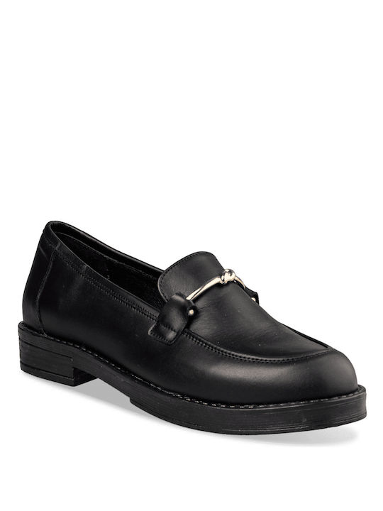 Envie Shoes Leather Women's Loafers in Black Color