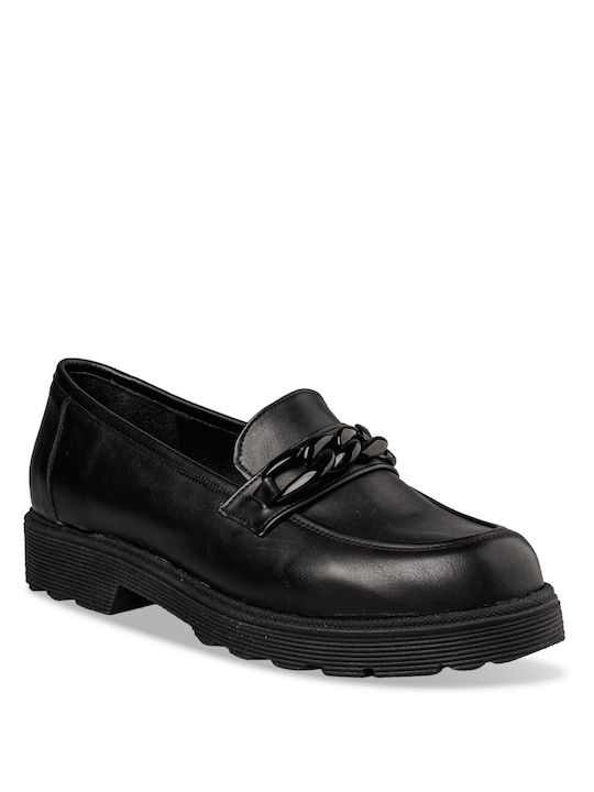 Envie Shoes Leather Women's Loafers in Black Color