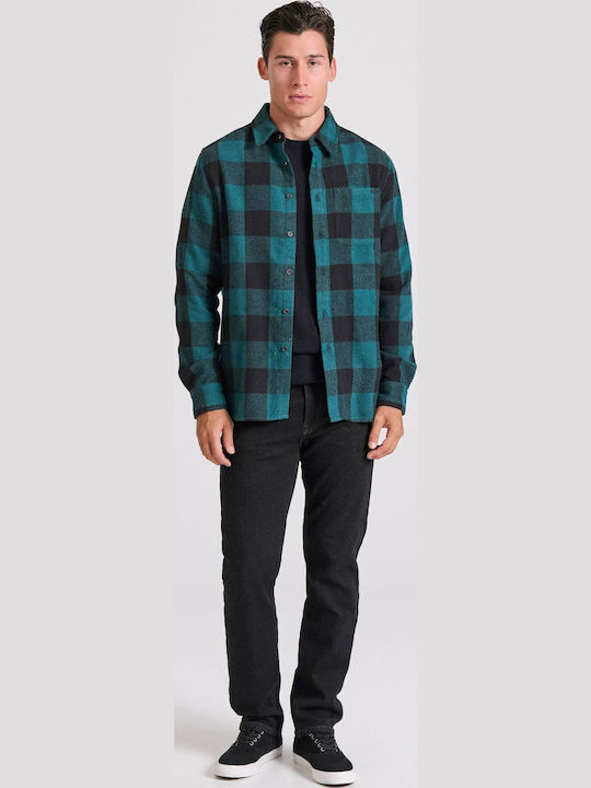 Long-sleeved Flannel Shirt Checked Green