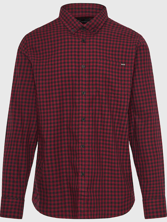 Long Sleeve Cotton Shirt In Regular Fit Checked Burgundy