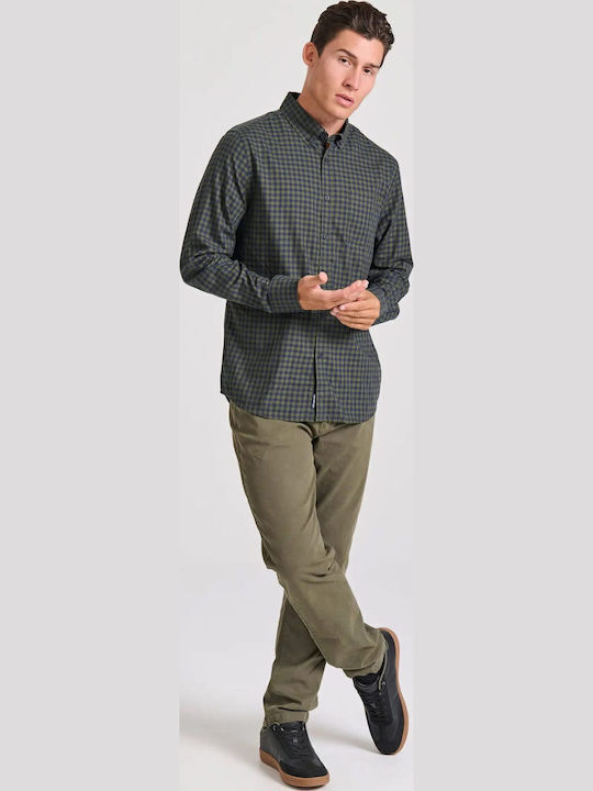 Long-sleeved Cotton Shirt Checked Gray