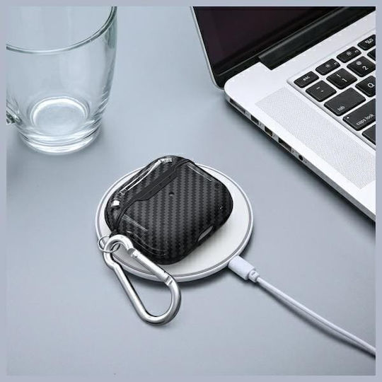 Beline Carbon Cover Θήκη Σιλικόνης με Γάντζο σε Μαύρο χρώμα για Apple AirPods 4