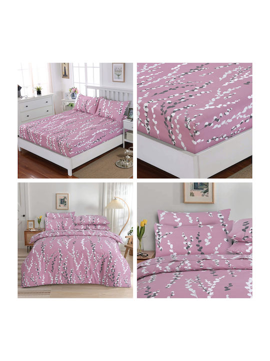 Casa Colori Bettwäsche-Set Halb-Doppel mit Gummiband 120x200+30cm. Felure Pink 3Stück