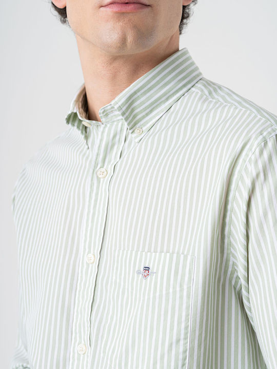 Long-sleeved Cotton Shirt Striped Green