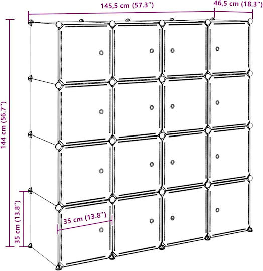 Organizator de Depozitare cu 16 Cuburi cu Bare de Agățat PP Alb 4019584