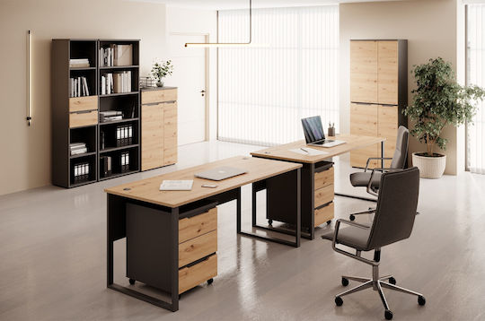 Schublade Büro aus MDF mit Rollen in Beige, 45x55x66cm