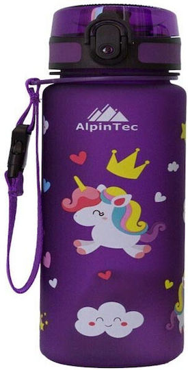 AlpinPro Kids Water Bottle Unicorn Plastic with Straw Non Spill Purple 350ml