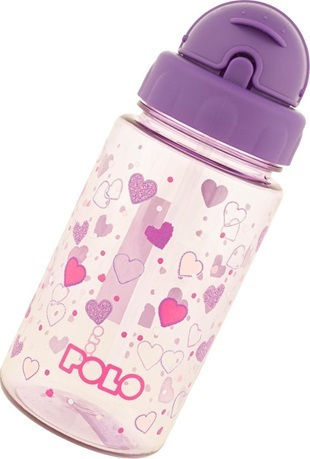 Polo Clean Hearts Kids Water Bottle Plastic with Straw 450ml