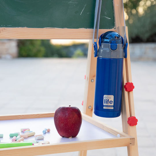 Ecolife Παιδικό Παγούρι Θερμός Ανοξείδωτο με Καλαμάκι Navy Blue 400ml (Διάφορα Σχέδια/Χρώματα)