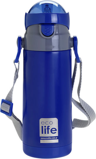 Ecolife Kids Water Bottle Thermos Stainless Steel with Straw Blue 400ml