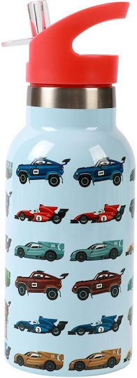 Total Gift Cars Kinderflasche Thermos Rostfreier Stahl mit Strohhalm Hellblau 350ml