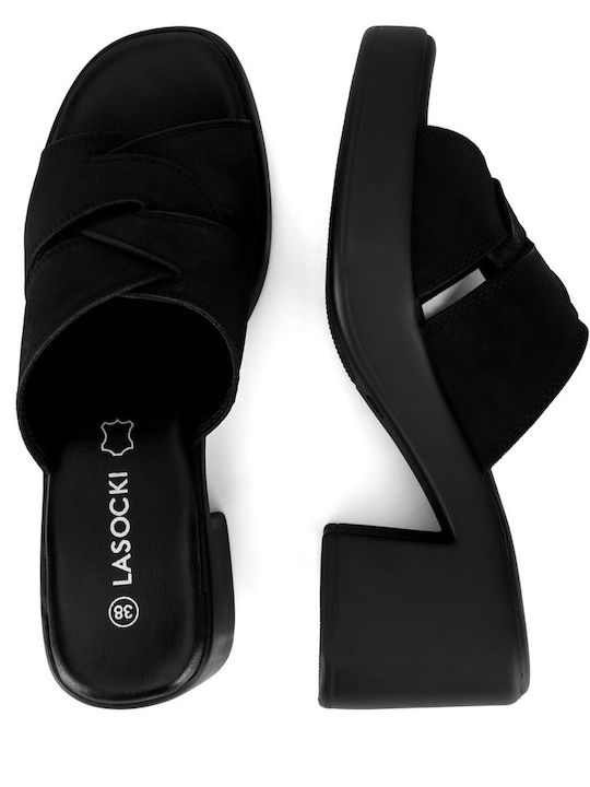 Mules with Chunky Heel in Black Color