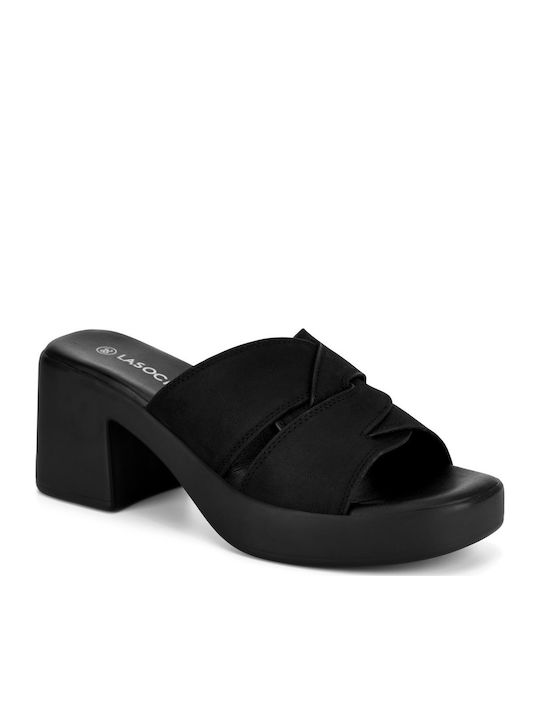Mules with Chunky Heel in Black Color