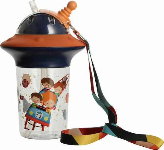 Estia Astro Kids Water Bottle Plastic with Straw Dark Blue 450ml (Various Designs/Colours)