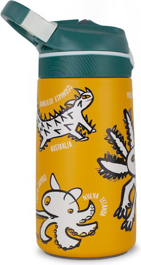 Pepita Viajera Kids Water Bottle Thermos Stainless Steel with Straw Orange 400ml