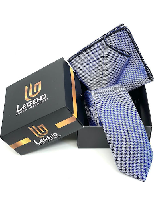 Legend Accessories Σετ Ανδρικης Γραβάτας με Σχέδια σε Μπλε Χρώμα