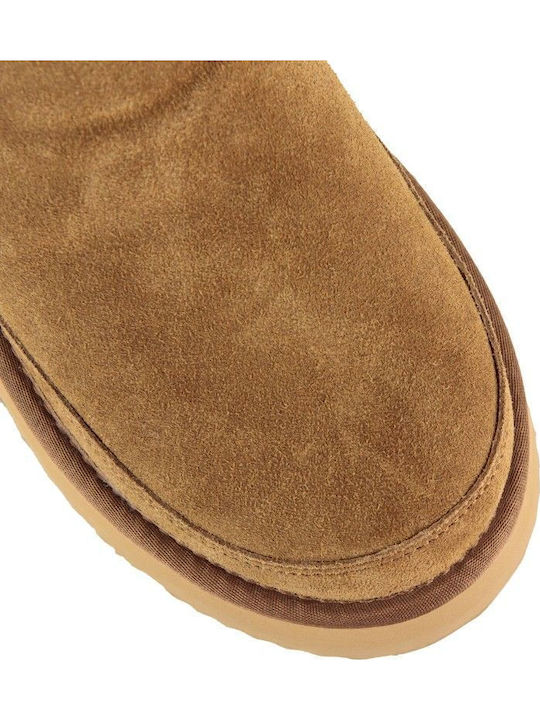 Wildleder Damen-Stiefeletten mit Pelz in Camel