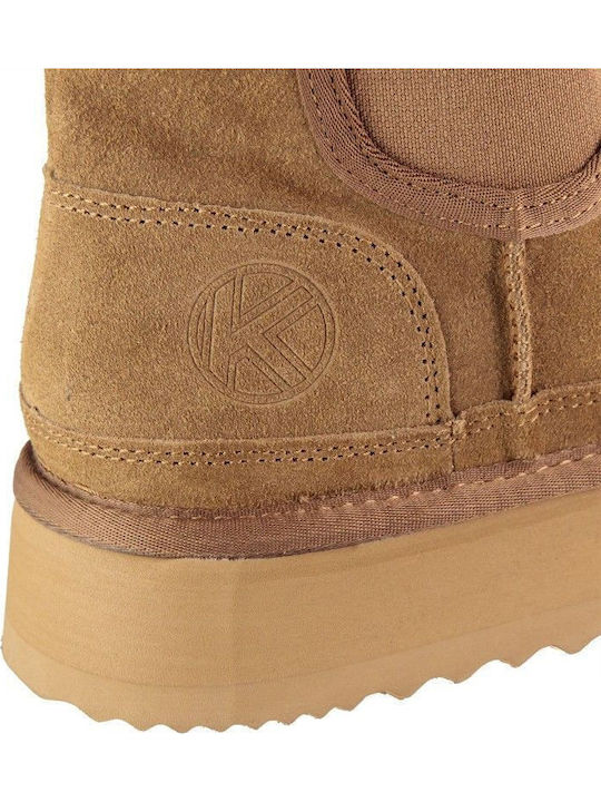 Wildleder Damen-Stiefeletten mit Pelz in Camel