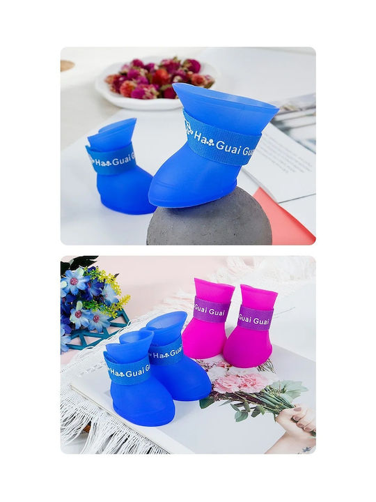Waterproof Silicone Dog Shoes with Non-Slip Sole 4pcs Purple XL M7.5xW6cm 9-15kg
