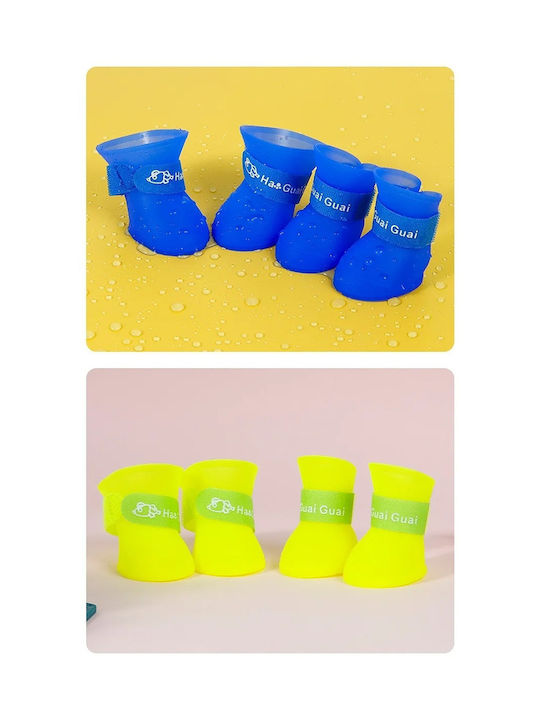 Waterproof Silicone Dog Shoes with Non-Slip Sole 4pcs Purple XL M7.5xW6cm 9-15kg