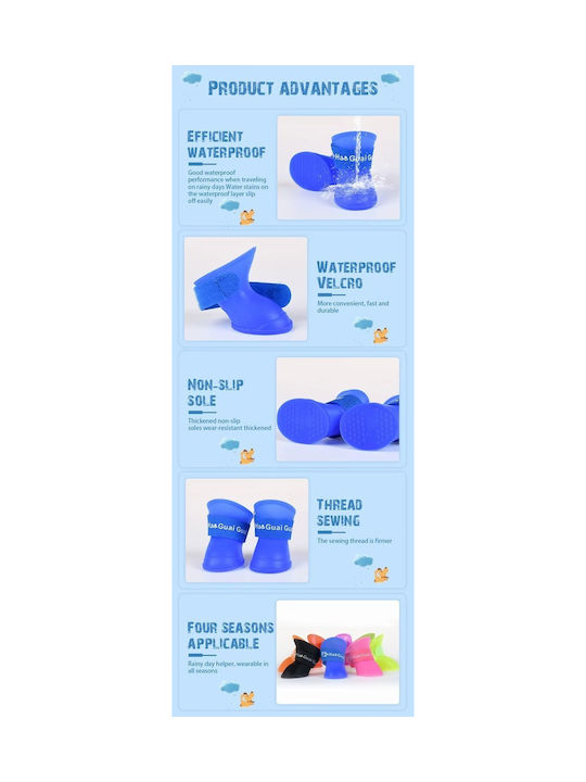 Waterproof Silicone Dog Shoes with Non-Slip Sole 4pcs Purple XL M7.5xW6cm 9-15kg