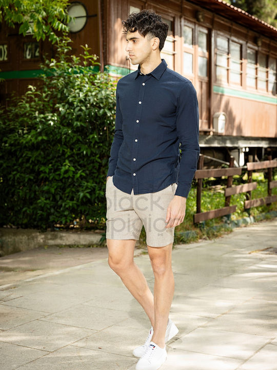 Long-sleeved Linen Shirt Navy Blazer