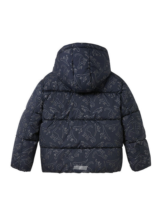 Kids Quilted Short Coat with Hood Dark Blue