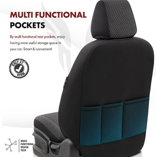 Otom Toro Design Universal Car Seat Covers Cotton Fabric Leatherette Front and Rear Set 11 Pieces Black Red Tro-901