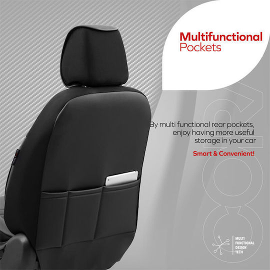 Set huse auto universale din piele ecologică Otom Coral Design, față și spate, 11 piese, negru Crαl-101