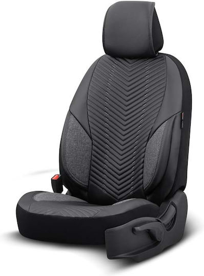 Καλύμματα Αυτοκινήτου Otom "advanced Leather" Universal Δερματίνη Λινό Ύφασμα Σετ Εμπρός Πίσω 11 Τεμαχίων Μαύρο Smoke Αdv-103