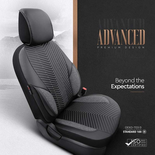 Καλύμματα Αυτοκινήτου Otom "advanced Leather" Universal Δερματίνη Λινό Ύφασμα Σετ Εμπρός Πίσω 11 Τεμαχίων Μαύρο Smoke Αdv-103